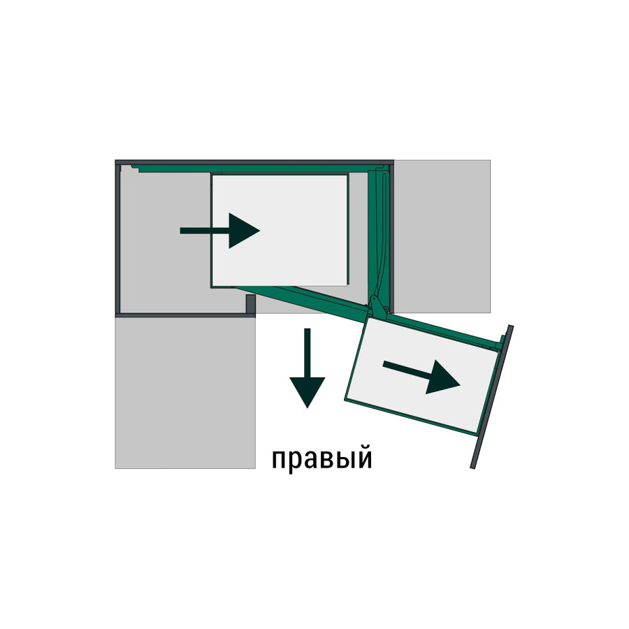 Волшебный уголок Комплект 450-600мм, H 525мм, в угловой шкаф, 4 полки, правый, титан, Kessebohmer