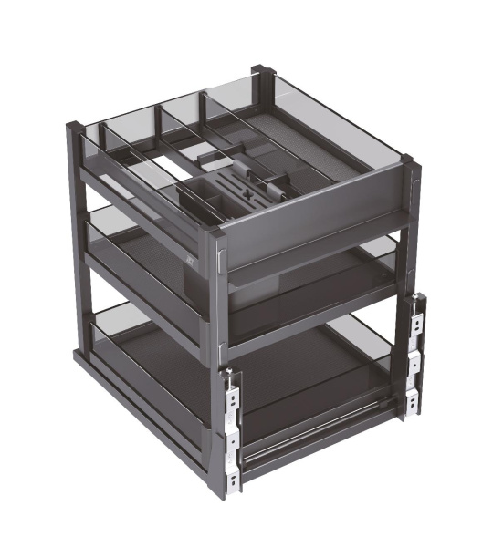Корзина 300мм, 2 яруса, 239x467x500мм, ниж. дон. крепл., полн. выдв., с доводчиком, антрацит, Jet