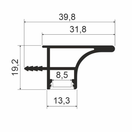 Профиль врезной с односторонней подсветкой, h=19,2мм, L=4м, латунь