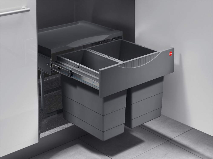 Система сортировки "AS Raumspar Tandem S", 1х18л, 1х12л, 434х330х347мм, в шкаф 500мм, антрацит