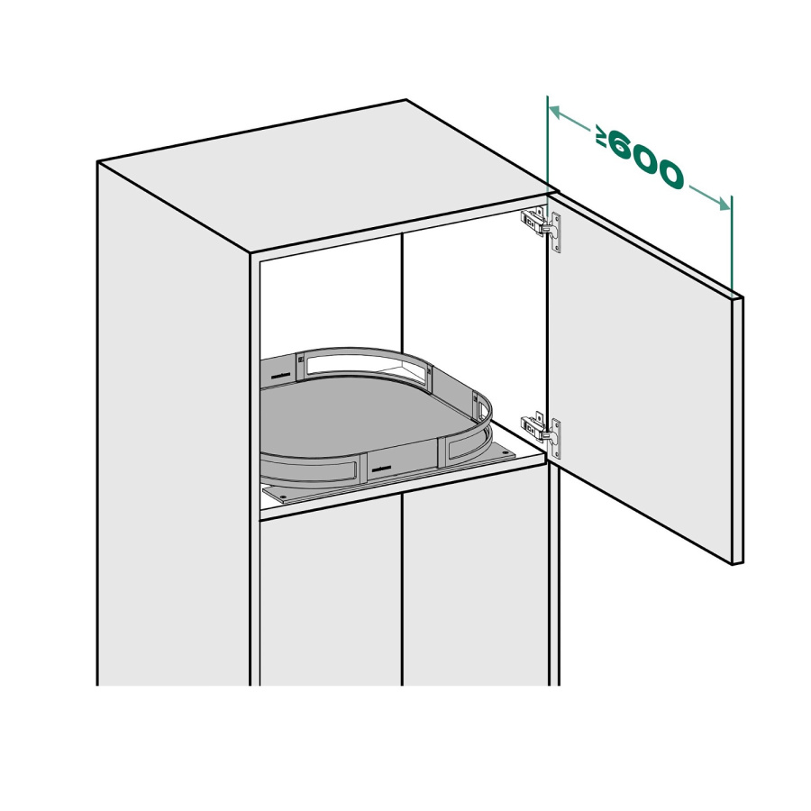 Карусель c 1 полкой ТорнМоушн III, дно антрацит, антислип, в шкаф на 600мм, антрацит, Kessebohmer