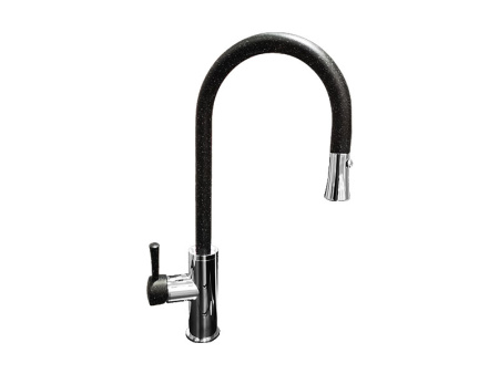 Смеситель GranFest 7652, выдвижная лейка, черный