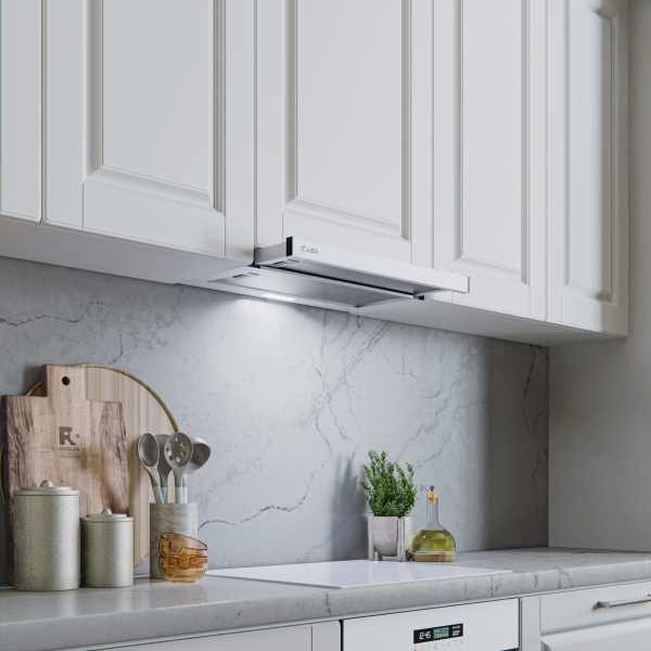 Вытяжка встраиваемая телескопическая HOGAN 600 WHITE, 60см, б/угольного фильтра, белый, Lex