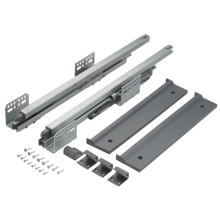 Корзина с органайзером в шкаф на 600мм, 485х560х85мм, полное выдвижение, с доводчиком, графит