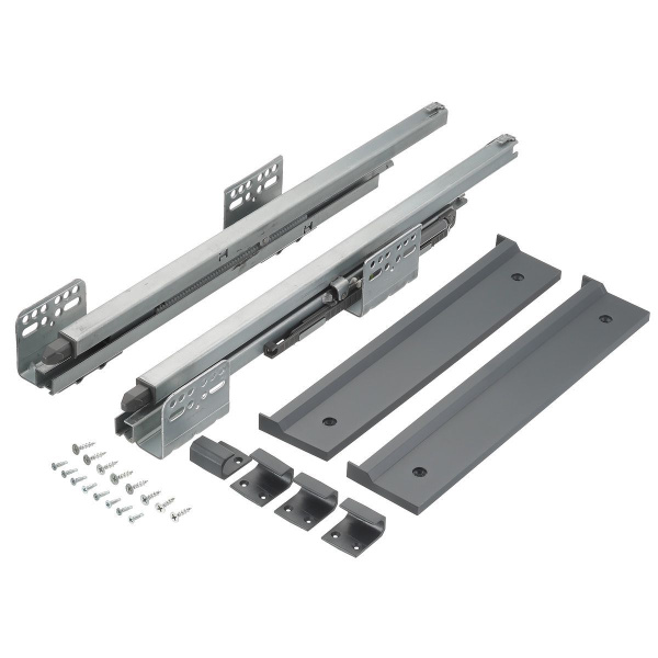 Корзина с органайзером в шкаф на 600мм, 485х560х85мм, полное выдвижение, с доводчиком, графит
