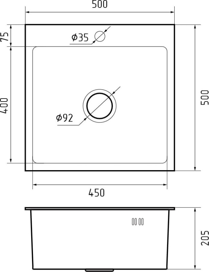 Мойка GranFest METAL 5050, 500х500 мм, нерж. сталь PVD, графит