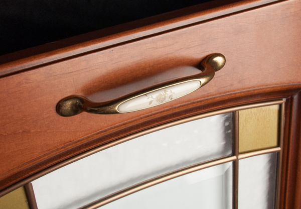 Ручка-скоба, 219, 96мм, металл/керамика, бронза/белый с орнаментом