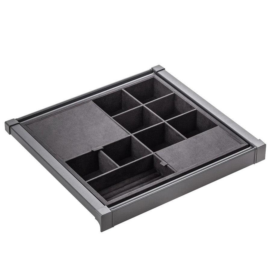 Корзина с органайзером в шкаф на 600мм, 485х560х80мм, полное выдвижение, с доводчиком, антрацит