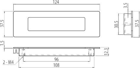 Ручка врезная, UZ-E6-096-05, 96мм, металл, алюминий, GTV