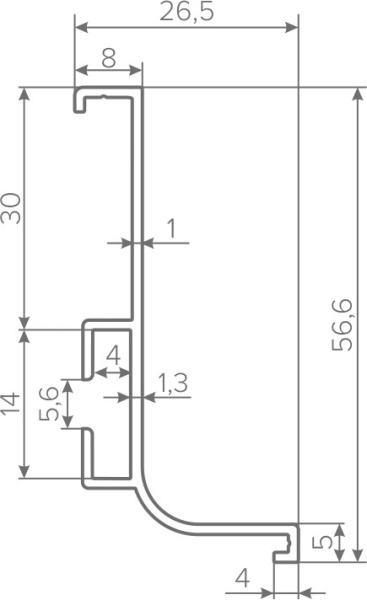 Горизонтальная ручка-профиль L-образная, h=56,6мм, L=5м, золото матовое, AQ