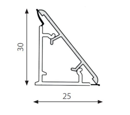 Плинтус гладкий треугольный, 30х25мм, М3500, L=4000мм, алюминий