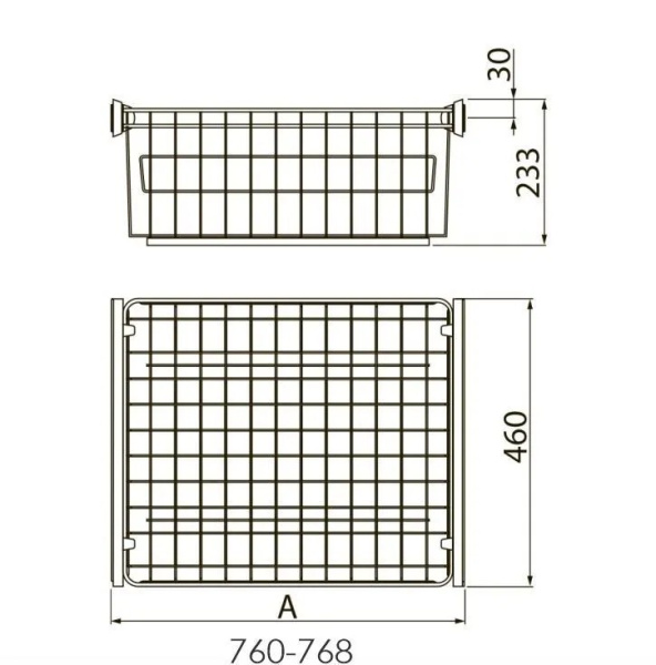 Корзина для белья в шкаф на 800мм, 460х730х233мм, без направляющих, белая