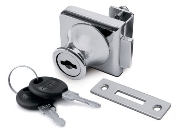 Замок для стекла одинарный + плоская ответная планка, хром