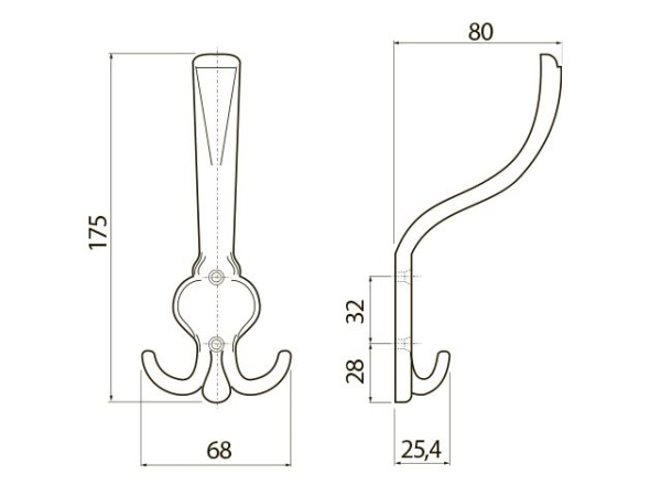 Крючок, ORVIETO, трехрожковый, металл, брашированная латунь, GTV