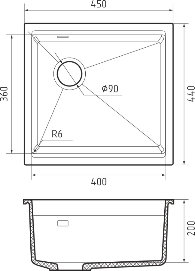 Мойка Rivelato LINO 454-L, 450х440х200мм, антрацит
