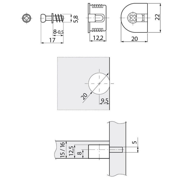 Стяжка эксцентриковая с дюбелем, пластик/металл, коричневый, GTV