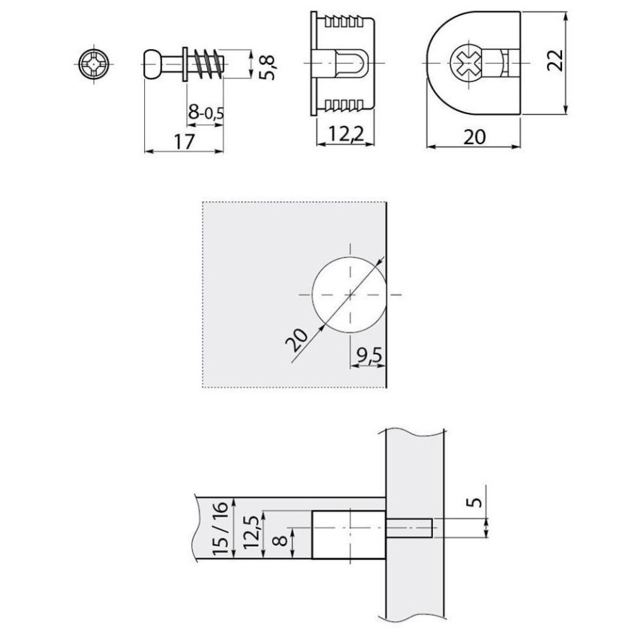 Стяжка эксцентриковая с дюбелем, пластик/металл, коричневый, GTV