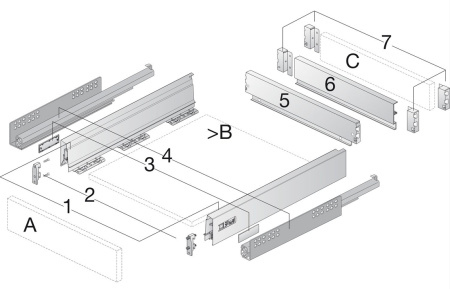 Комплект ящика InnoTech Atira полного выдв Silent System, H176, NL470, серый