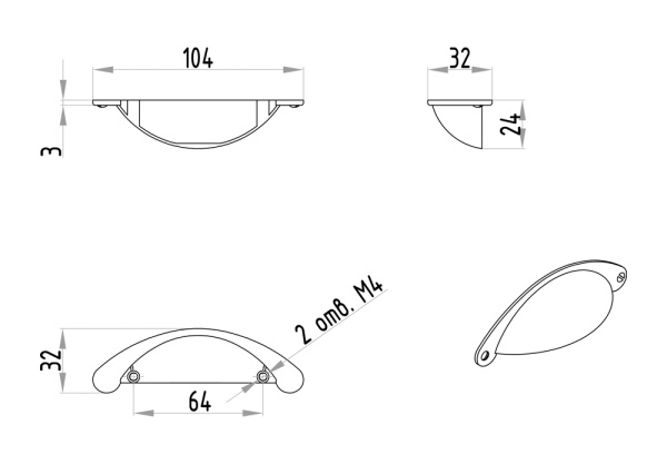 Ручка-раковина, 203, 64мм, металл, античная бронза