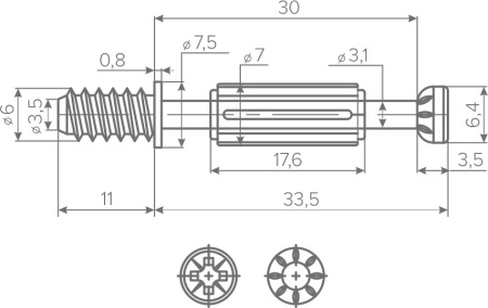 Болт эксцентрика, L=34мм, с пластиковой муфтой, AQ/2000/500