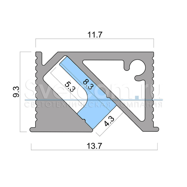 Профиль врезной 14х10х3000мм, лента ≤5мм, алюминий (диффузор силиконовый, 3+3 заглушки), 1310T