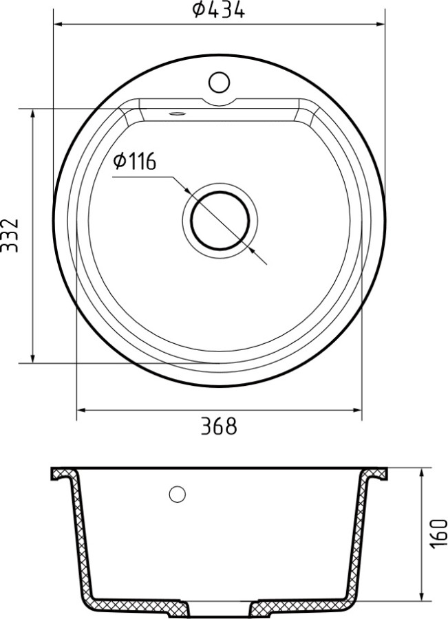 Мойка ЭкоМ М-435, d=435мм, мрамор, белый (без сифона)