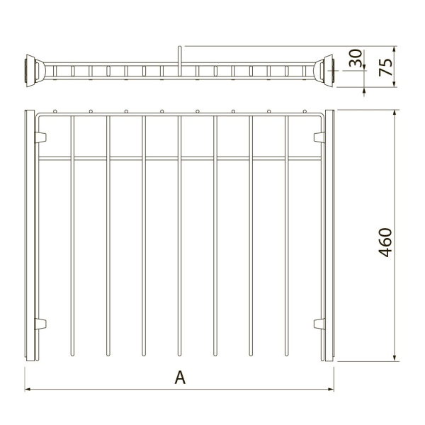 Вешалка для брюк в шкаф на 600мм, 460х560х75мм, без направляющих, сталь/пластик, графит 