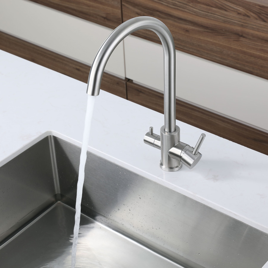 Смеситель GranFest Quarz 5420, с краном питьевой воды, нерж. сталь