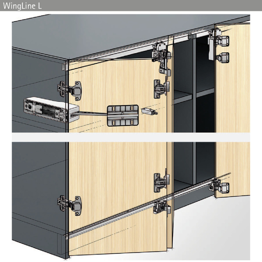 Комплект фурнитуры WingLine L, 25кг, без самозакрывания, с ниж. направ. элементом, левый, серый