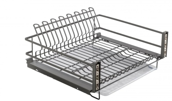 Сушка выкатная в нижний шкаф 600мм, с креп. фасада, с поддоном, без направ, антрацит, GTV