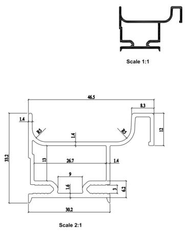 Ручка-профиль C-образная, вертикальная, асимметричная, L=4,5м, черный анодированный