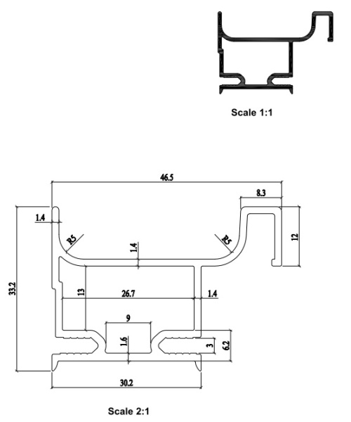 Ручка-профиль C-образная, вертикальная, асимметричная, L=4,5м, черный анодированный