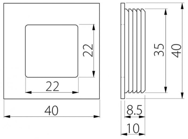 Ручка врезная, UZ-00B226-10, 40х40мм, квадрат, металл, черный, GTV