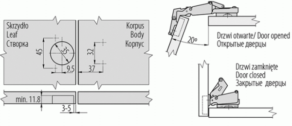 GTV Петля 165*, с планкой 0мм, с доводчиком, БЕЗ  еврошурупа, 45мм
