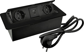 Горизонтальная, 2хEURO+2хUSB A+C, полуавтомат, черный, 263х117х65мм, металл/пластик, AQ