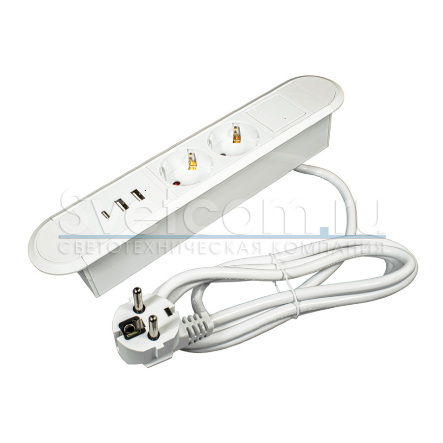 Встраиваемая, 2хEURO+2хUSB A+1хUSB C, белый, кнопка выкл., 272х54х45 мм, алюм./пластик, GLS