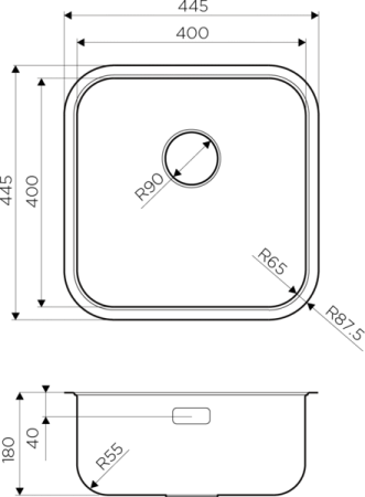 Мойка Omi 44-U/I-IN Quadro, нержавеющая сталь, нержавеющая сталь