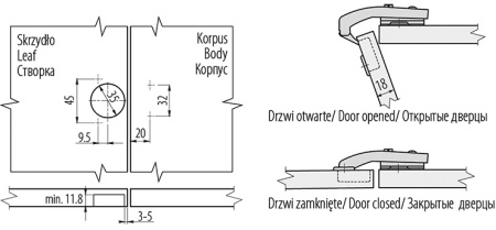 GTV Петля для фальшпанели, с планкой 2мм, БЕЗ доводчика, БЕЗ еврошурупа, 45мм
