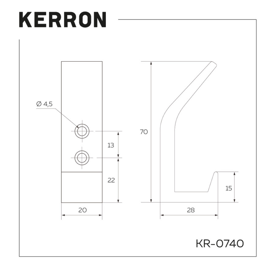 Крючок, KR-0740, двухрожковый, белый матовый