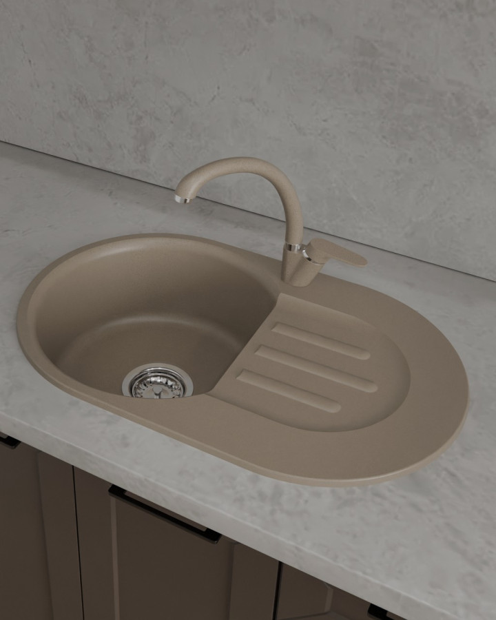 Мойка ЭкоМ М-685, 683х433мм, мрамор, песочный (без сифона)