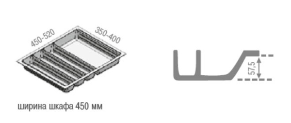 Вкладыш на 450мм для кухонных принадлежностей, серый, Scoop II