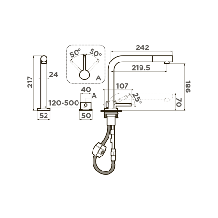 Смеситель Nara-S-BN, латунь, нержавеющая сталь