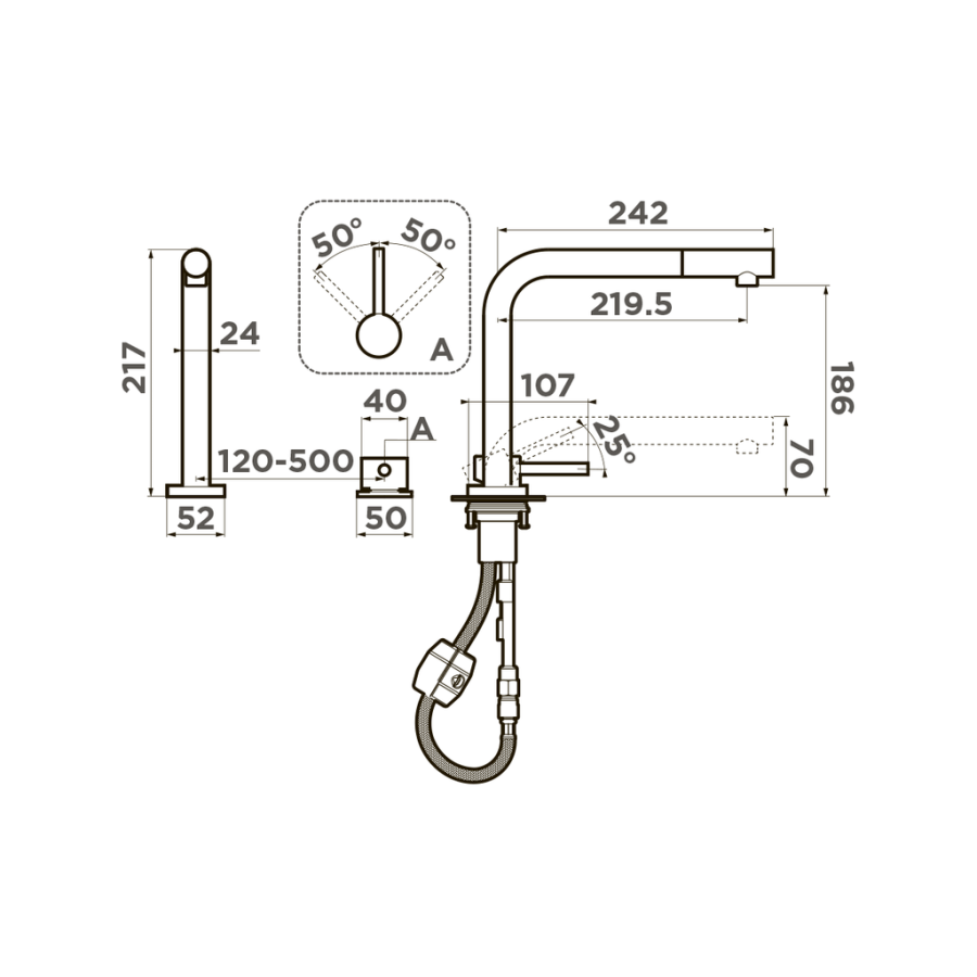 Смеситель Nara-S-BN, латунь, нержавеющая сталь