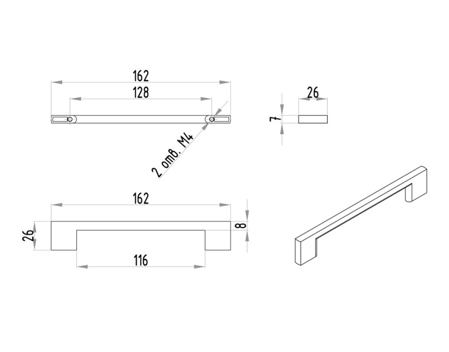 Ручка-скоба, 288, 128мм, металл, матовый хром