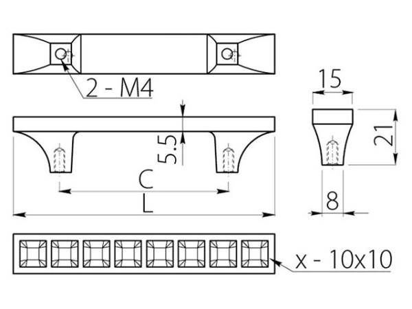 Ручка-скоба с кристаллами, UZ-02С, 96мм, металл, хром