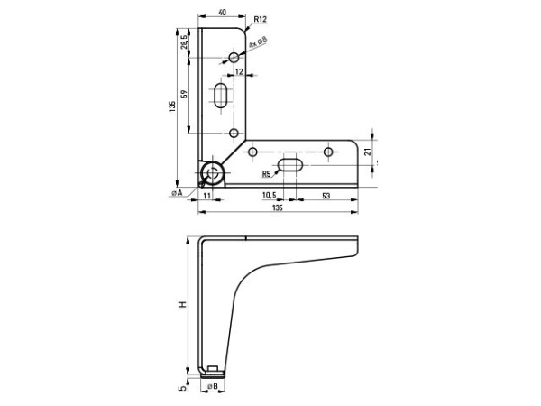 Опора нерегулируемая, 135х135х100мм, сталь, хром, GTV