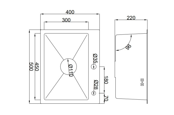 Мойка врезная Ладога 50, 500х400х220мм, нерж. сталь SS201, браш. сталь, дозатор+корзина, CMF