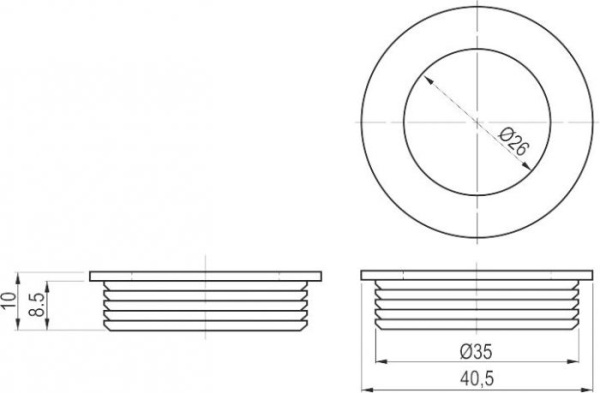 Ручка врезная, UZ-00B224-01, d=40мм, круглая, металл, хром, GTV