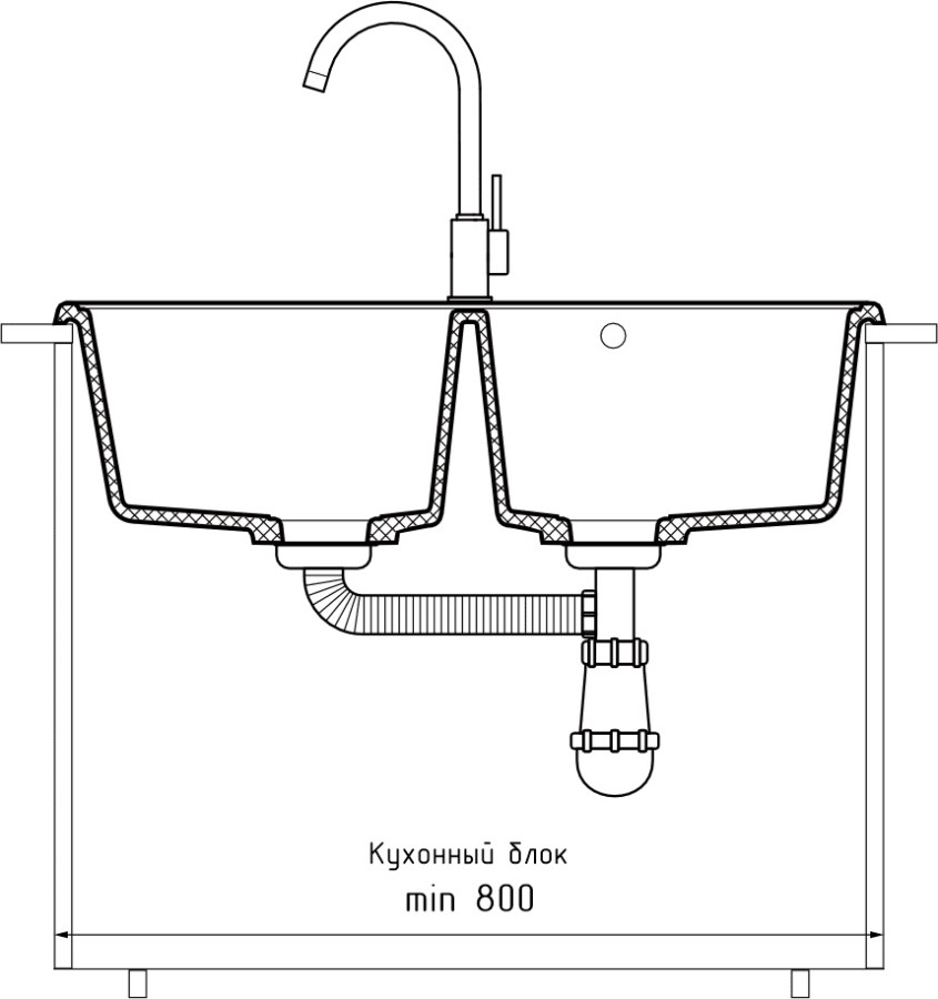 Мойка ЭкоМ 7448-2, 740х480мм, кварц, белый (без сифона)