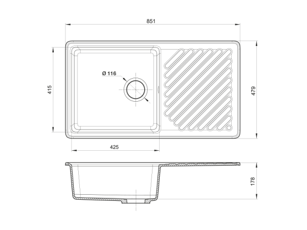 Мойка GranFest QUARZ 53, 851х479 мм, белый (прямоугольная, без сифона)